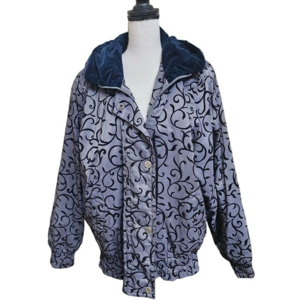 London Fog Raised Velvet Bomber Jacker Zip Out Thinsulate Lining Size Large